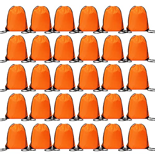 Bulk Drawstring Bags, Polyester Draw String Bags, Gym Sports Cinch Bag Drawstring Backpack for Women Men - color: Orange