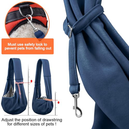 Tomkas Small Dog Cat Sling Carrier Puppy Purse Travel Wrap Soft Crossbody Pet Bag (Dark Blue, M - Classic Pocket & Classic Strap) - color: Dark blue