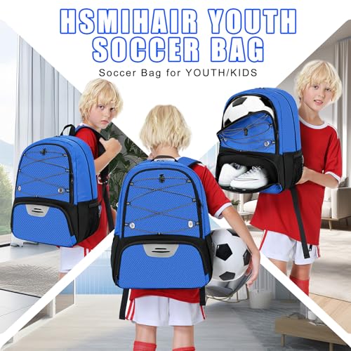 Hsmihair Youth Soccer Bag-Soccer Backpack&Backpack for Football Basketball,with Ball Compartment Separate Cleat Package - color: DeepBlue