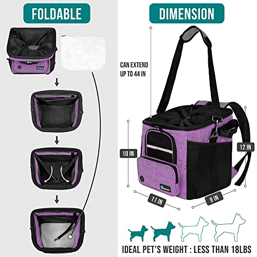 PetAmi Dog Bike Basket, Soft-Sided Ventilated Dog Bike Carrier Backpack, Pet Bicycle Basket for Bike Handlebar, Small Medium Puppy Cat Kitten Car Booster Seat with Safety Strap, Max 18 lbs, Purple - color: Purple