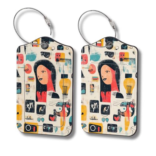 Luggage Tags for Suitcases, 2-Pack PU Leather for Cruise & Travel, Baggage ID Tags with Privacy Cover & Address Card, Durable Metal Ring, Kids Adults Travel Accessories, Artistic Mindscape - color: Artistic Mindscape