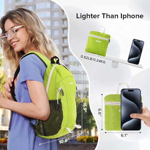VPBAGE 15L Water-resistant Hiking Daypack, Small Backpack Travel Outdoor, Lightweight Day Pack with Tool Loops - color: Fluorescent Green