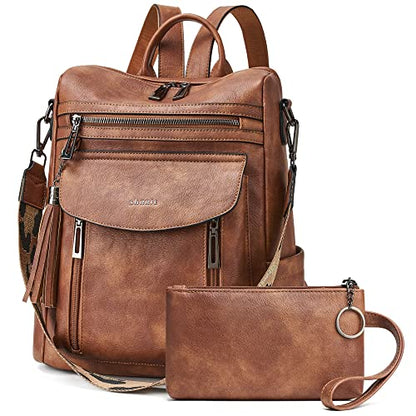 Shrrie Backpack Purse for Women Fashion Leather Backpack Purse Designer Travel Backpack Convertible Shoulder Bag with Wristlet - color: 1 Two-toned Brown