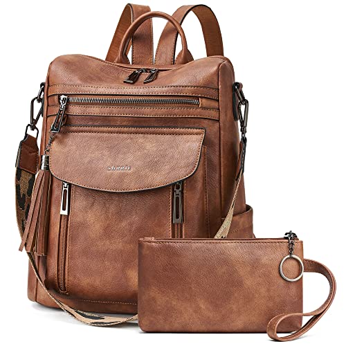 Shrrie Backpack Purse for Women Fashion Leather Backpack Purse Designer Travel Backpack Convertible Shoulder Bag with Wristlet - color: 1 Two-toned Brown
