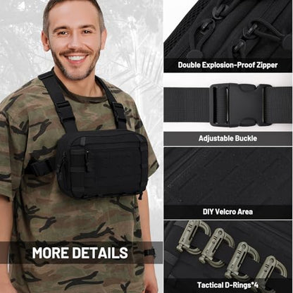 Tactical EDC Chest Bag Utility Molle Chest Rig Pouch with CCW Compartment Adjustable Strap Outdoor Chest Pack - color: Black