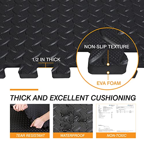 TCE AUPM001BK Interlocking Foam Mat Protective Exercise Workout Puzzle Floor Mat Tiles for Home Gym Equipment - 6 Pieces, 24 Square feet, Black - color: Black
