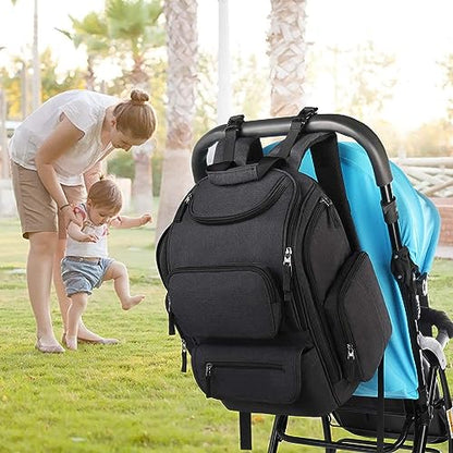 Mancro Diaper Bag Backpack, Multifunctional Dad Diaper Bag with 2 Side Insulated Pockets, Travel Water Resistant Baby Diaper Backpack for Men Women with Stroller Straps, Black - color: Black, size: Large