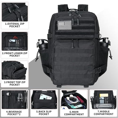 Lovelinks21 45L Tactical Assault Backpack 3 day assault pack with Molle Waterproof backpack Rucksack for Tactical Backpacks (Black) - color: Black