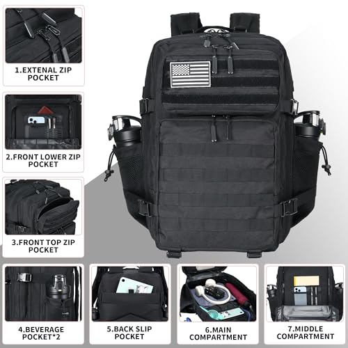 Lovelinks21 45L Tactical Assault Backpack 3 day assault pack with Molle Waterproof backpack Rucksack for Tactical Backpacks (Black) - color: Black