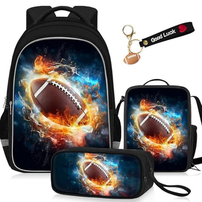 School Backpack for Boys - 4pcs Ameriacn Football Boys Backpack with Lunch Box and Pencil Case for Kids Children Teens Elementary Middle School - Students Bag for Ages 6-18,17″Bookbag Travel Back Pack - color: American Football-04-backpack Set