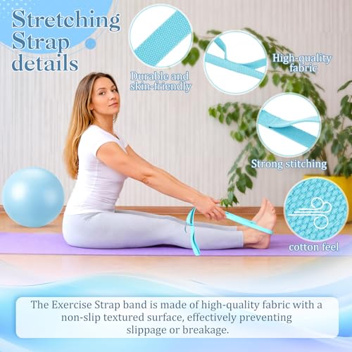 Pilates Set with 2 Yoga Exercise Balls (25.6”&9.8”), Yoga Block, Stretch Strap & Foot Pump, Stability Fitness Ball Kit for Home Gym Equipment Workout Pregnancy Physical Therapy - color: Blue