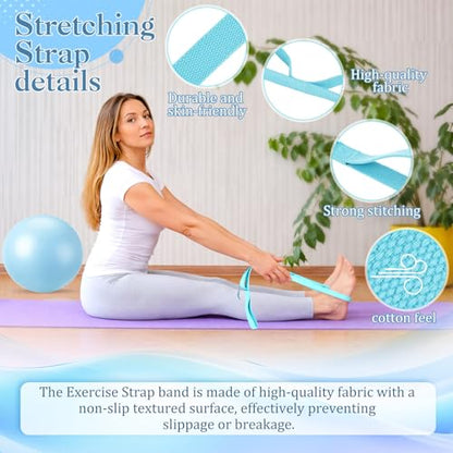 Pilates Set with 2 Yoga Exercise Balls (25.6”&9.8”), Yoga Block, Stretch Strap & Foot Pump, Stability Fitness Ball Kit for Home Gym Equipment Workout Pregnancy Physical Therapy - color: Blue
