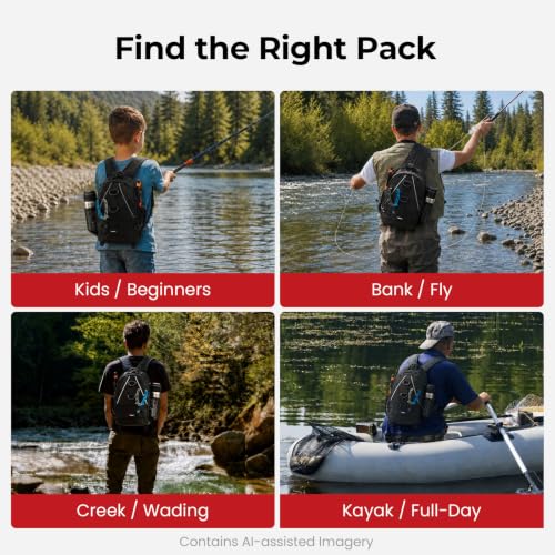Piscifun Fishing Backpack with Rod Holder, Lightweight Sling Bag Storge Gear and Equipment - color: Black, size: Large, style: Latch