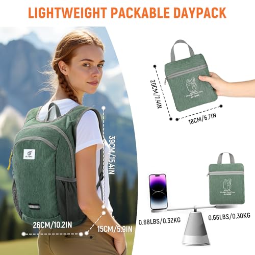 SKYSPER 10L Hiking Backpack, Foldable & Packable Lightweight Daypack for Travel, Collapsible Small Compact Hiking Backpack for Women & Men, Green - color: Green