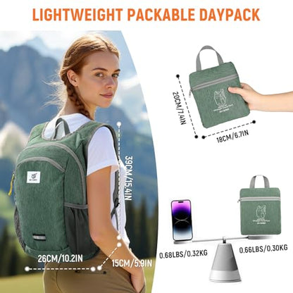 SKYSPER 10L Hiking Backpack, Foldable & Packable Lightweight Daypack for Travel, Collapsible Small Compact Hiking Backpack for Women & Men, Green - color: Green