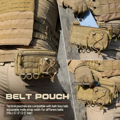 Molle Admin Pouch for Tactical Backpack, EDC Tool Pouch Organizer, Tactical Admin Pouch Molle, Belt Zipper Utility Waist Bag, Horizontal Phone Pouch with US Flag Patch - color: Khaki
