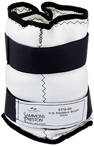 Sammons Preston Cuff Weight, 9 lb, White, 2 Velcro Strap & D-Ring Closure, Grommet for Easy Hanging, Lead Free Steel Ankle & Wrist Weights, For Strength Building & Injury Rehab, Sold Individually - style: 9 lbs.