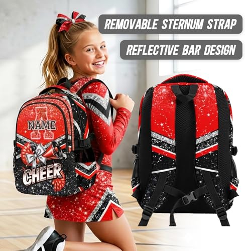 Personalized Girls Backpack Custom Cheers Backpacks, 17 Inch Large Capacity Initial Schoolbag for Kindergarten Middle School Travel - color: Red