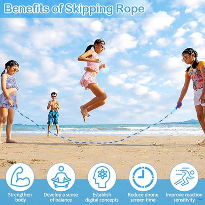 Jump Rope for Kids, Adjustable Jump Ropes for 4 5 6 7 8 10 12, Tangle Free Jumping Rope Age 8-12, Segmented Soft Beaded Skipping Rope for Women Fitness - color: Blue and Purple
