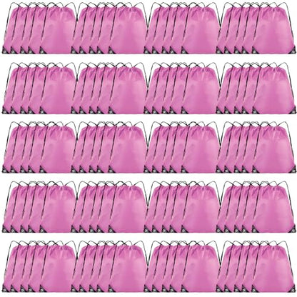 Grneric 100 Pieces Drawstring Backpack Bulk Cinch Sackpack Ployster Drawstring Bags for Gym Party Trip(Pink) - color: Pink