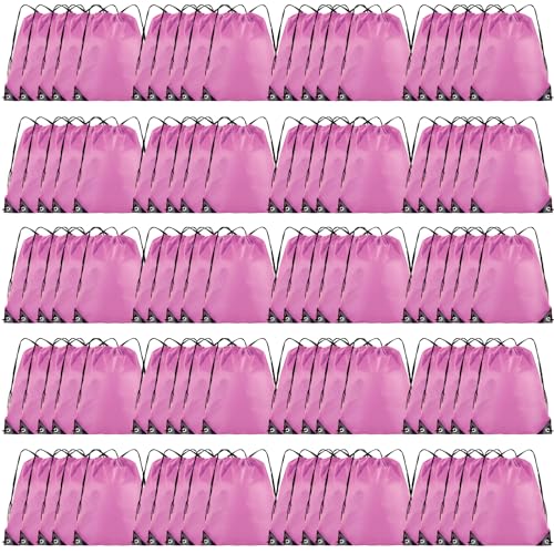 Grneric 100 Pieces Drawstring Backpack Bulk Cinch Sackpack Ployster Drawstring Bags for Gym Party Trip(Pink) - color: Pink
