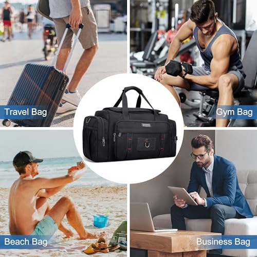 WITZMAN Duffle Bag for Men Large Overnight Carry On Weekender Bag with Shoe Compartment Sports Gym Duffle Bags for Traveling(B719 Black) - color: Black