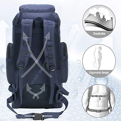70l Hiking Backpack for Men Waterproof Military Camping Rucksack Travel Daypack - color: Blue