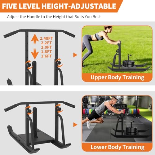 Garvee Weight Sleds, Heavy-Duty Workout Fitness Sled for Training, Push Pull Sled with Adjustable Height Handle, Running Speed, Football, Strength, Fits 1" & 2" Weight Plates, Black