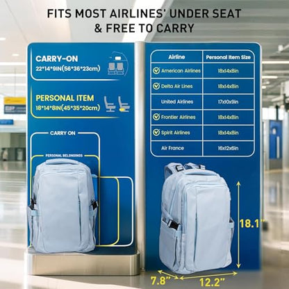 Travel Backpack for Women Men Carry on Backpack, Airline Approved Large Travel Bag Flight Approved Personal item, 15.6 Inch Laptop Backpack Casual Daypack for Weekender Business Hiking-BLUE - color: Blue