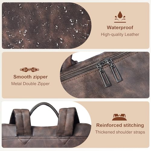 Shrrie Laptop Backpack for Women 15.6 inch,Travel Leather Backpack Purse Nurse Teacher Carry on Backpack Computer Bag,Professional Water-Resistant College Business Work Casual Daypack,Nubuck Coffee - color: Nubuck Coffee