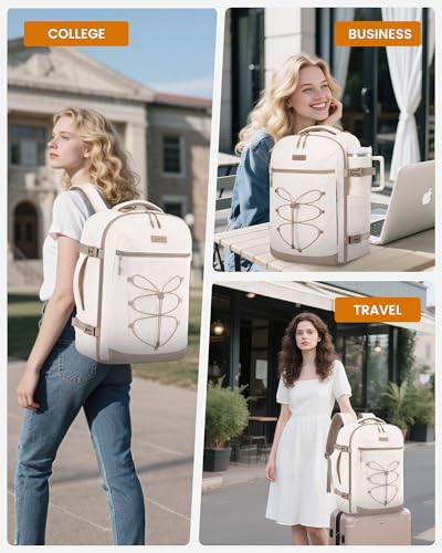 LOVEVOOK Travel Backpack,40L Carry On Backpack Large Fits 17.3" Laptop,TSA Personal Item Travel Bag with 3 Packing Cubes,Water Resistant Laptop Bag Travel Essentials for Weekender Business Hiking - color: Beige White-khaki, size: 17.3 Inch