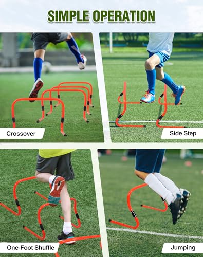 Agility Hurdles,9"-12.6" Adjustable Speed Training Hurdles for Football, Basketball, Soccer Hurdles Training Equipment Set of 6 Cones Set - color: Orange 5 Pack