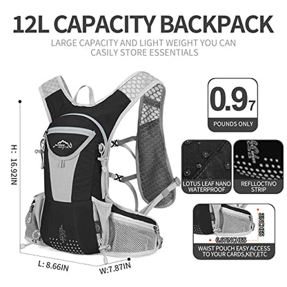 IX INOXTO Hydration Pack Backpack, Lightweight Water Backpack with 2L Hydration Bladder Daypack for Men Women,Running Hydration Vest for Trail Running Hiking Cycling Race Climbing - color: Black grey
