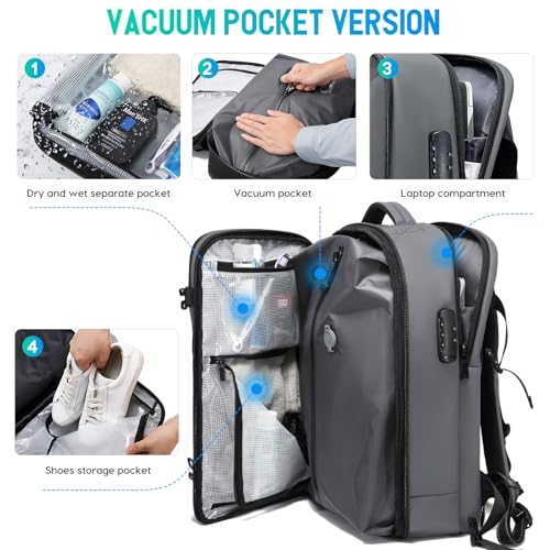 BANGE Travel Backpack with Vacuum Pocket and TSA lock version can hold 15.6 inch Laptop suitable Overnight Flight Approved Anti-theft Bag - color: Grey With Air Pump