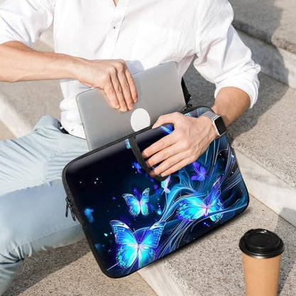 14 15 15.4 15.6 inch Laptop Handle Bag Computer Bag, Pouch Holder Notebook Sleeve Cover Soft Case Compatible for Dell,Lenovo,Toshiba HP, Asus Notebook-Glowing Blue Butterfly - color: Glowing Blue Butterfly