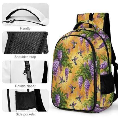 Personalized Business Backpack Purple Flowers And Hummingbird, Large Capacity Laptop Backpack with Organized Compartments for Work - color: Pattern (263)
