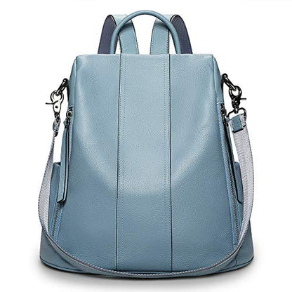 S-ZONE Leather Backpack Purses for Women Antitheft Rucksack Shoulder Bag Medium - color: Sky Blue