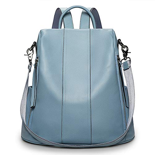 S-ZONE Leather Backpack Purses for Women Antitheft Rucksack Shoulder Bag Medium - color: Sky Blue