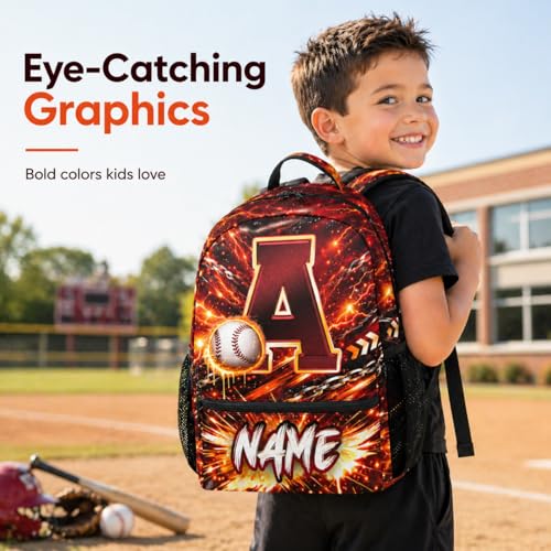 COZYAURA Personalized Backpack for Boys - Custom Baseball Backpack with Initial Name - 17 Inch Kids School Bookbag, Youth Sports Elementary Middle School Bag - color: Red