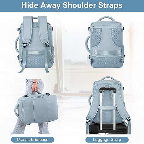 Sinaliy Travel Backpack, Carry on Flight Approved Backpack with Multi-Pockets, TSA Waterproof 17.3inch Laptop Backpack, Personal Item Travel Bag for Men Women, Light Blue - color: Light Blue, size: X-Large