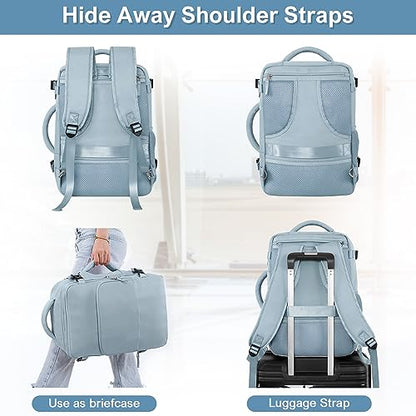Sinaliy Travel laptop Backpack for Women, Personal Item Size Flight Approved, 16 Inch Laptop Bag with Multi-Pockets, College Computer Bag, Waterproof Carry On Backpack Casual Daypack Backpack - color: Light Blue, size: Large