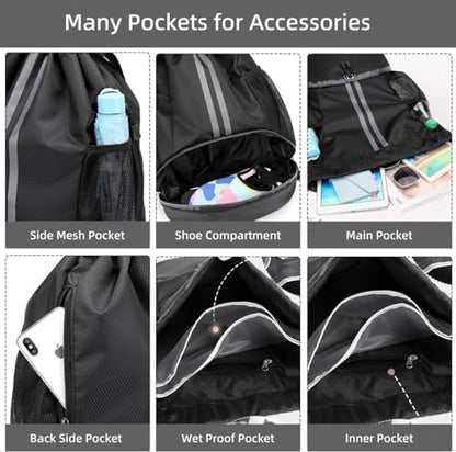Drawstring Backpack Gym Bag with Shoes Compartment, Dry and Wet Separation