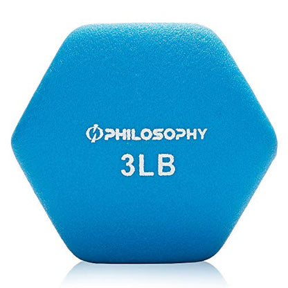 Philosophy Gym Set of 2 Neoprene Dumbbell Hand Weights, Hexagon Shape - style: Turquoise 3 lb Pair