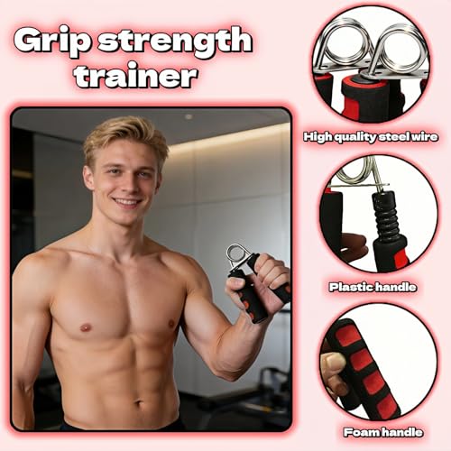 Hand Grip Strengthener Set, Carbon steel wire+thickened foam Hand Exerciser for Wrist Forearm and Finger Strength Training, 2 Pack - color: Red