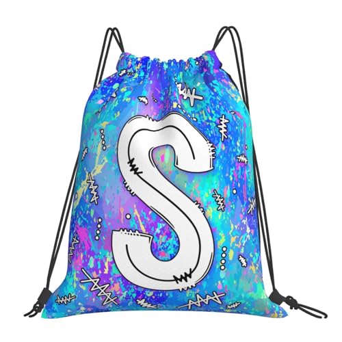 Drawstring Backpack Bag Sport Gym Sackpack Initial Blue Draw String Cinch Bags Bulk String Backpack Storage Bag for Women Men Letters S - color: Letters S