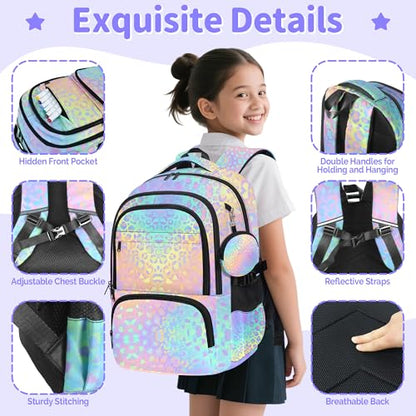 Leopard Print Backpack for Girls, Girls Backpacks with Lunch Box and Pencil Case for School, Kids Leopard Bookbag - color: Leopard