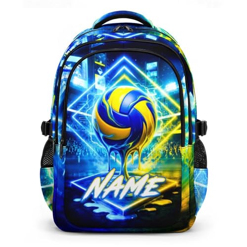 Boys Backpack for Kids Teens Personalized Schoolbag for Volleyball Lovers, Large Capacity Bookbag for School Travel Hiking - color: Blue