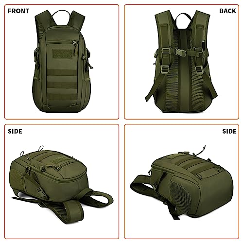 HUNTVP 10L Tactical Backpack Small Backpack Mini Daypack Military MOLLE Rucksack Gear Tactical Assault Pack Bag for Hunting Camping Trekking (10L-Army Green) - color: Army Green, size: 10L
