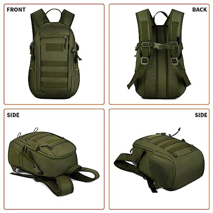 HUNTVP 10L Tactical Backpack Small Backpack Mini Daypack Military MOLLE Rucksack Gear Tactical Assault Pack Bag for Hunting Camping Trekking (10L-Army Green) - color: Army Green, size: 10L