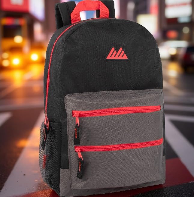 Summit Ridge Colorful Big Backpack for School Kids, Multi Pocket Backpack for Elementary, Middle School Girls, Boys with Padded Straps (Black/Red) - color: Black/Red